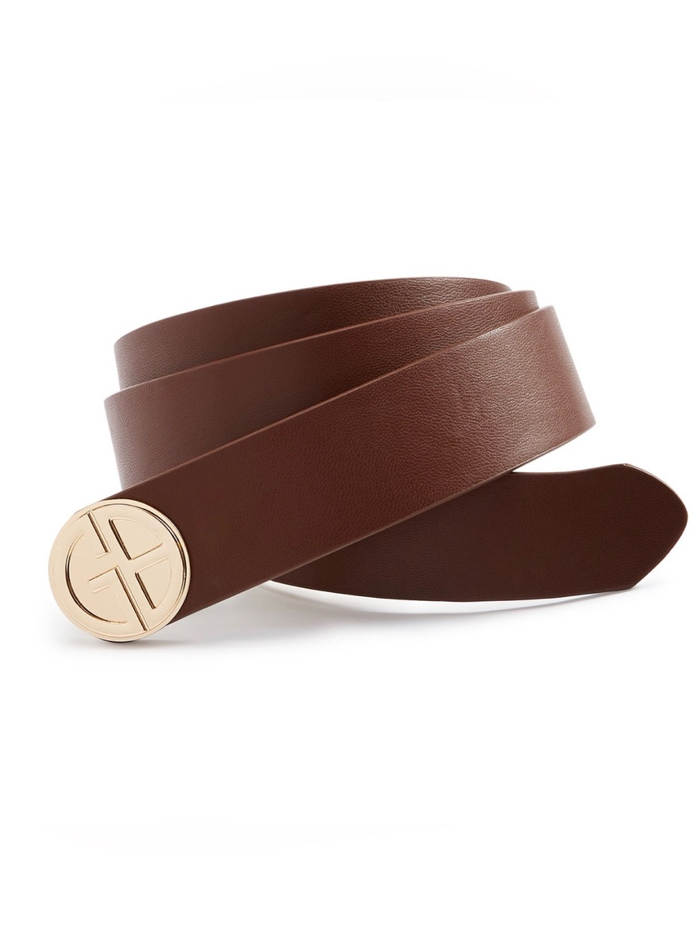 Giani Bernini Brown Leather Belt with Gold Logo  Buckle